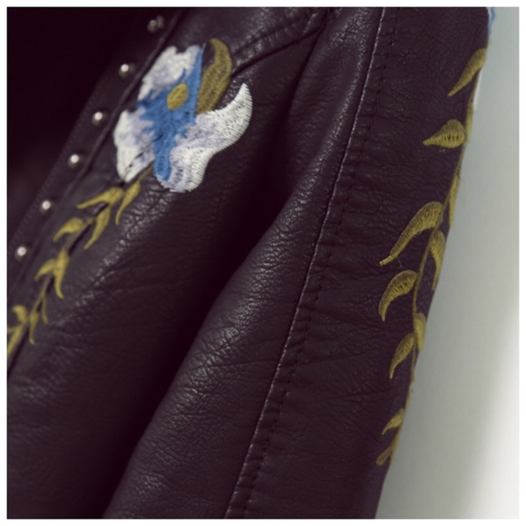 Soft Vegan Leather Embroidery Jacket - Picture 12 of 13